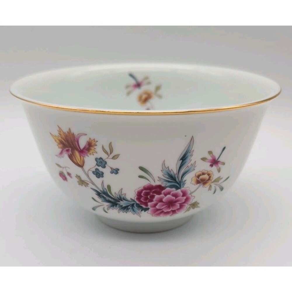 VTG 1981 AVON American Heirloom Porcelain Bowl Floral Dragonfly Botanical Japan